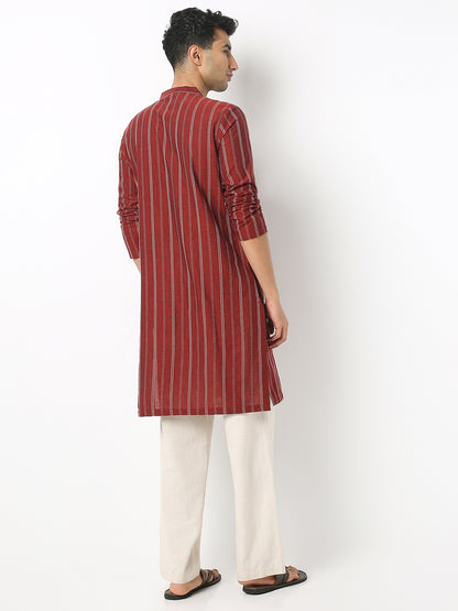 Regular Fit Striped Mandarin Collar Full Sleeve Kurta