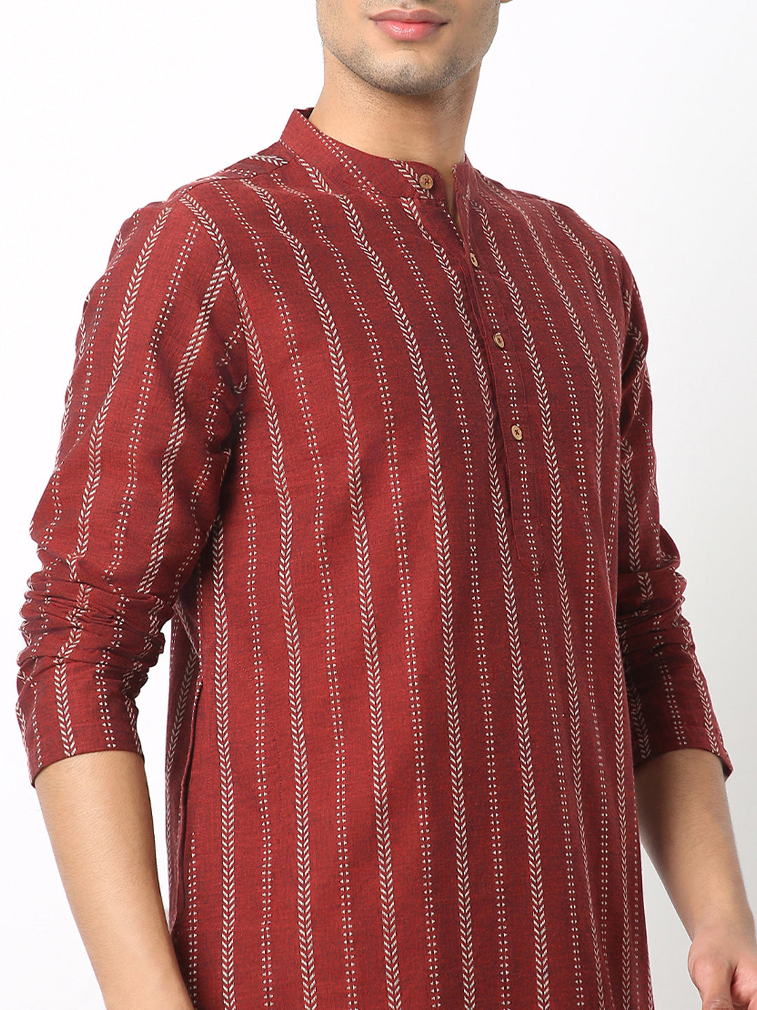 Regular Fit Striped Mandarin Collar Full Sleeve Kurta