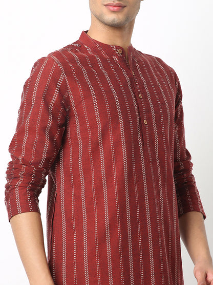 Regular Fit Striped Mandarin Collar Full Sleeve Kurta