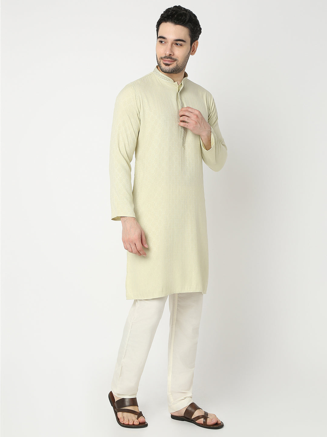 Regular Fit Jacquard Full Sleeve Kurta