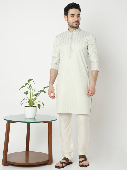 Regular Fit Jacquard Half Sleeve Kurta