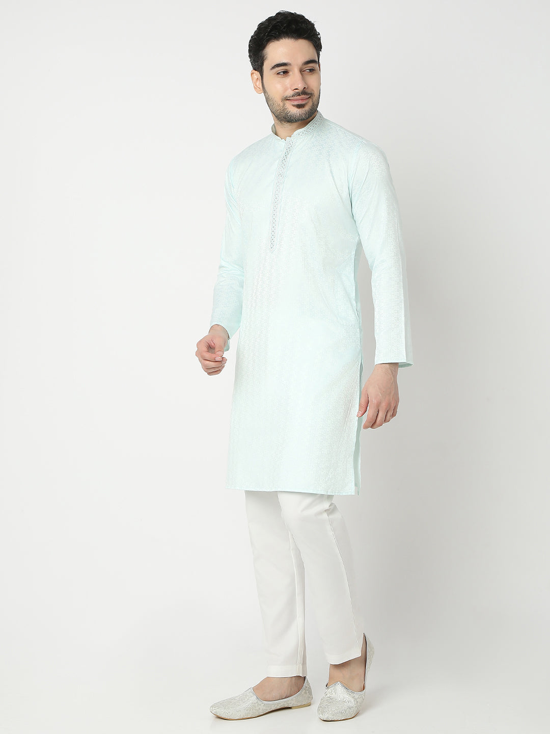 Regular Fit Jacquard Half Sleeve Kurta
