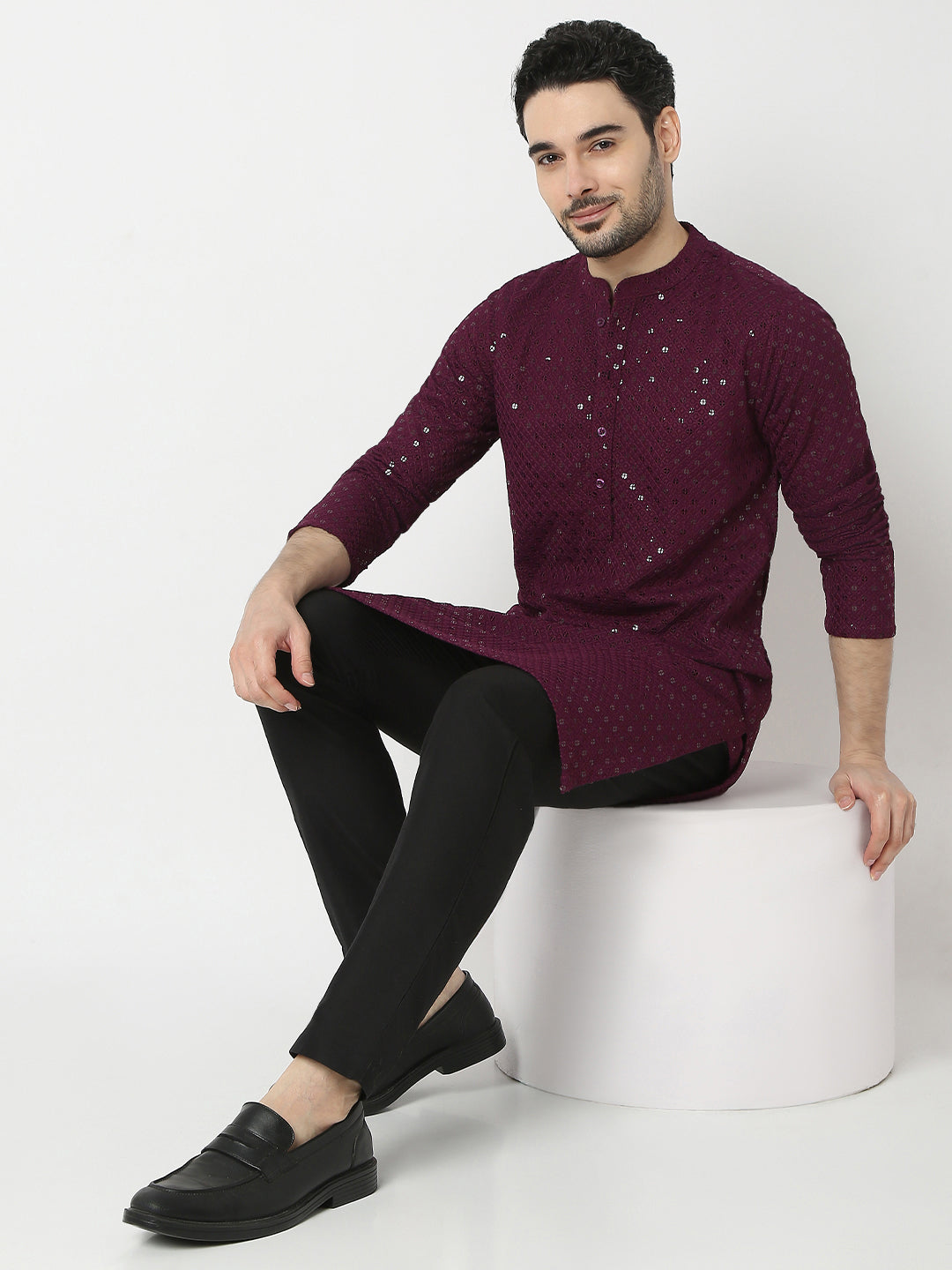 Straight Fit Embroidered Full Sleeve Kurta