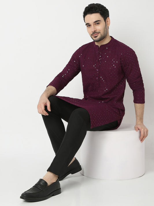 Straight Fit Embroidered Full Sleeve Kurta