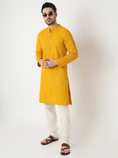 Straight Fit Embroidered Full Sleeve Kurta