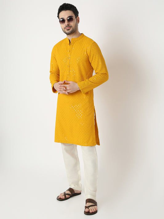Straight Fit Embroidered Full Sleeve Kurta
