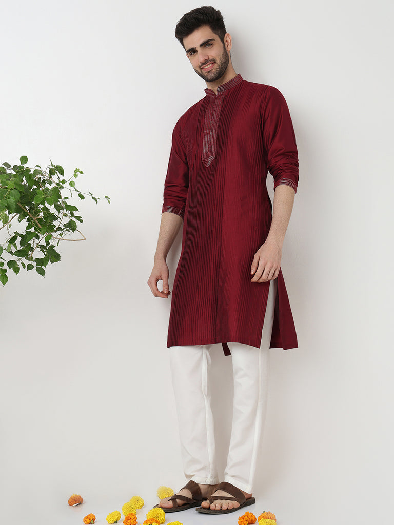 Pintuck Straight Long Kurta