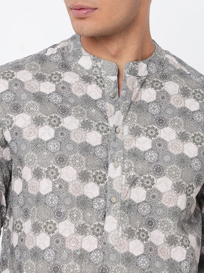 Digital Printed Schiffli Long Kurta