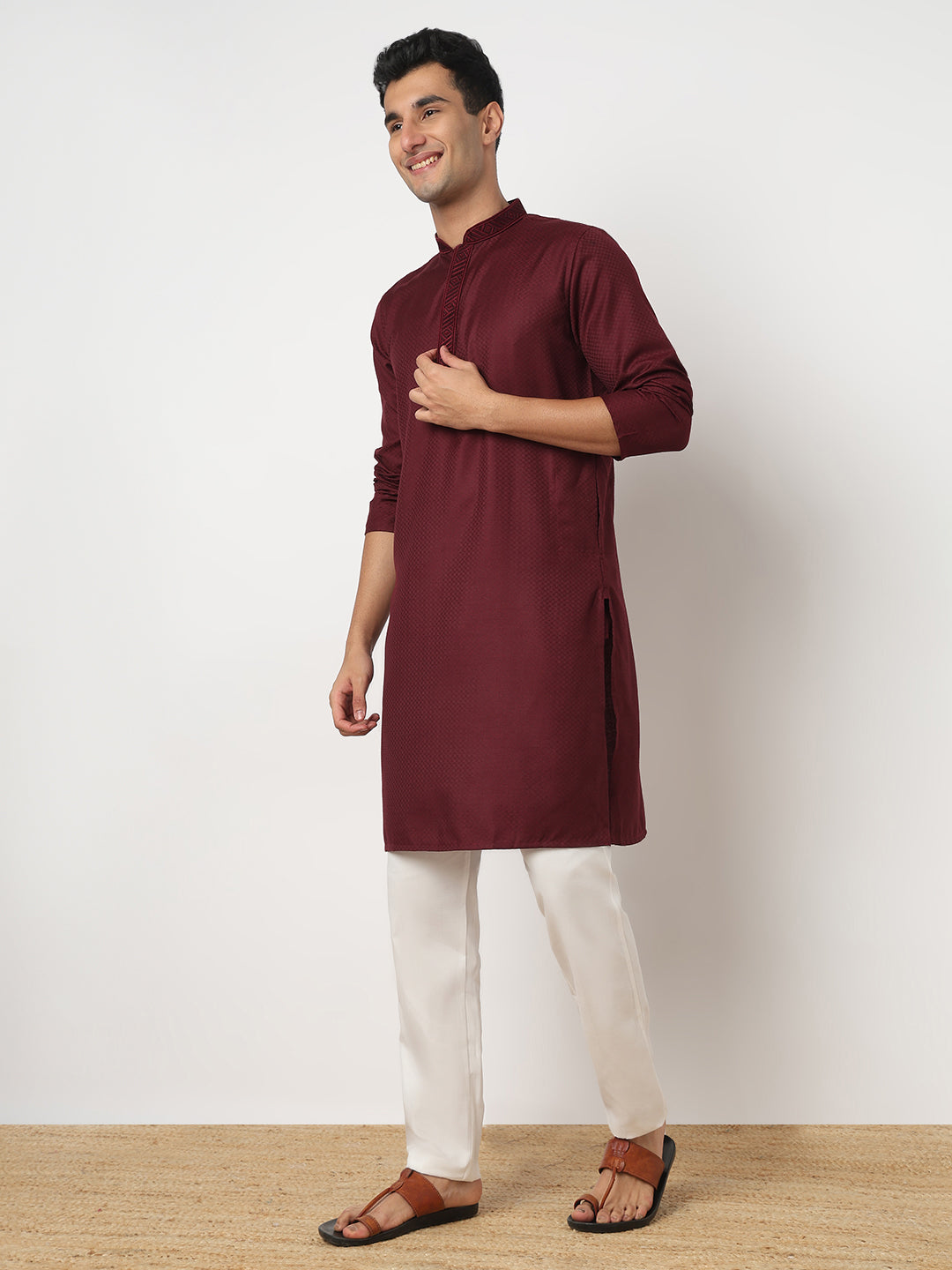 Cotton Jacquard Straight Kurta