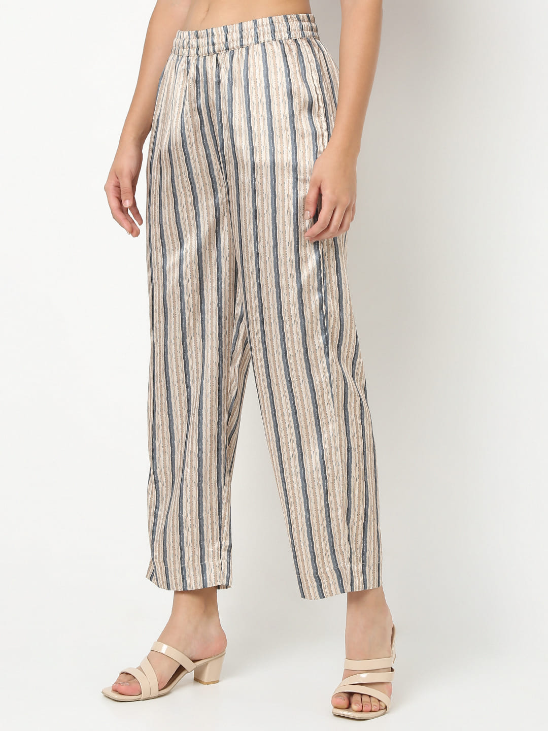 Nylangan Straight Fit Striped Ankle Length Mid Rise Ethnic Pants