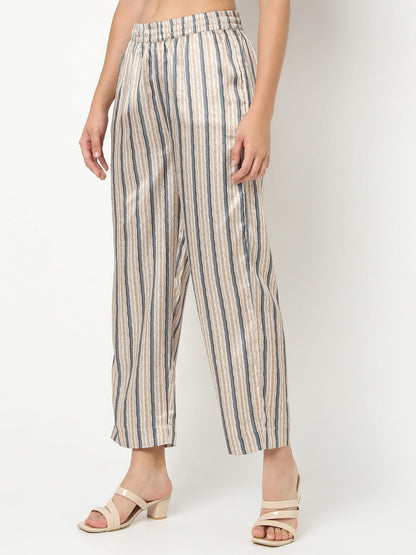 Nylangan Straight Fit Striped Ankle Length Mid Rise Ethnic Pants