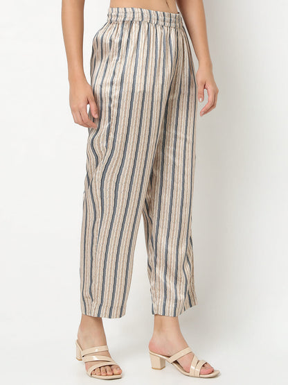 Nylangan Straight Fit Striped Ankle Length Mid Rise Ethnic Pants
