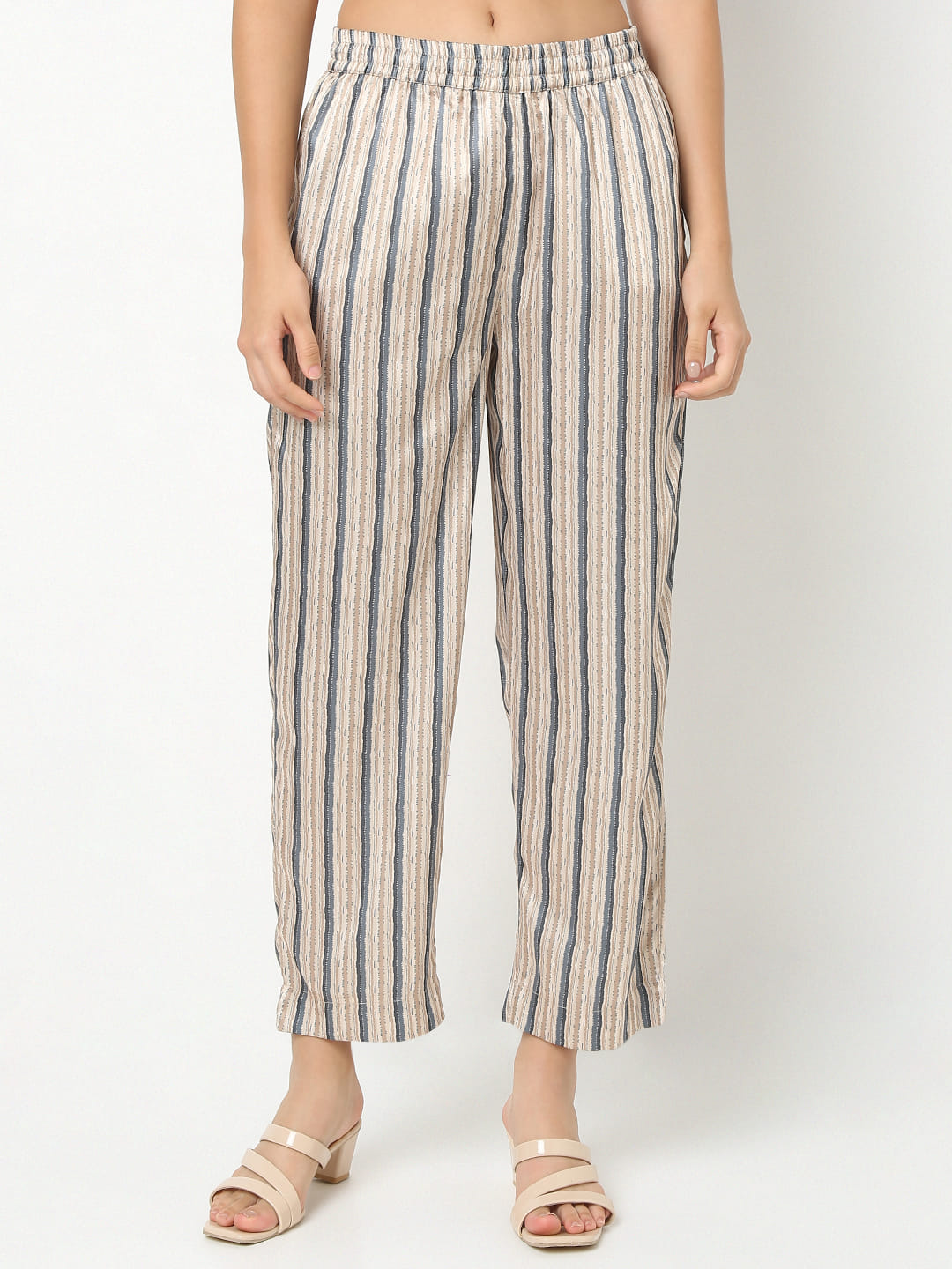 Nylangan Straight Fit Striped Ankle Length Mid Rise Ethnic Pants
