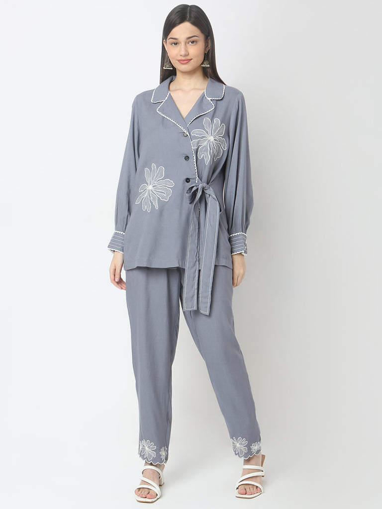 Nylangan Regular Fit Embroidered Shirt & Pant Set