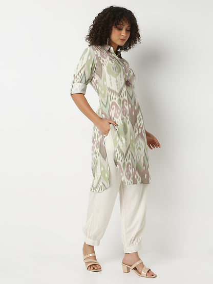 Nylangan Straight Fit Printed Shirt Collar Three-Fourth Sleeve Kurta and Pant Set