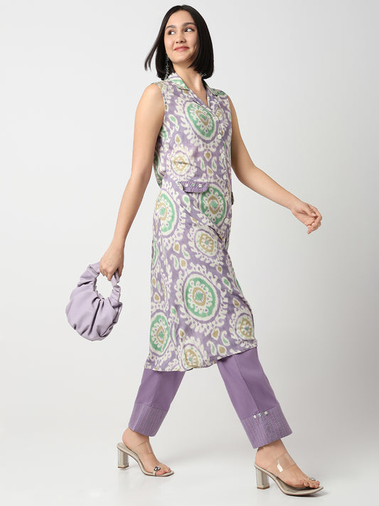 Nylangan Straight Fit Printed Sleeveless Kurta with Pant Set