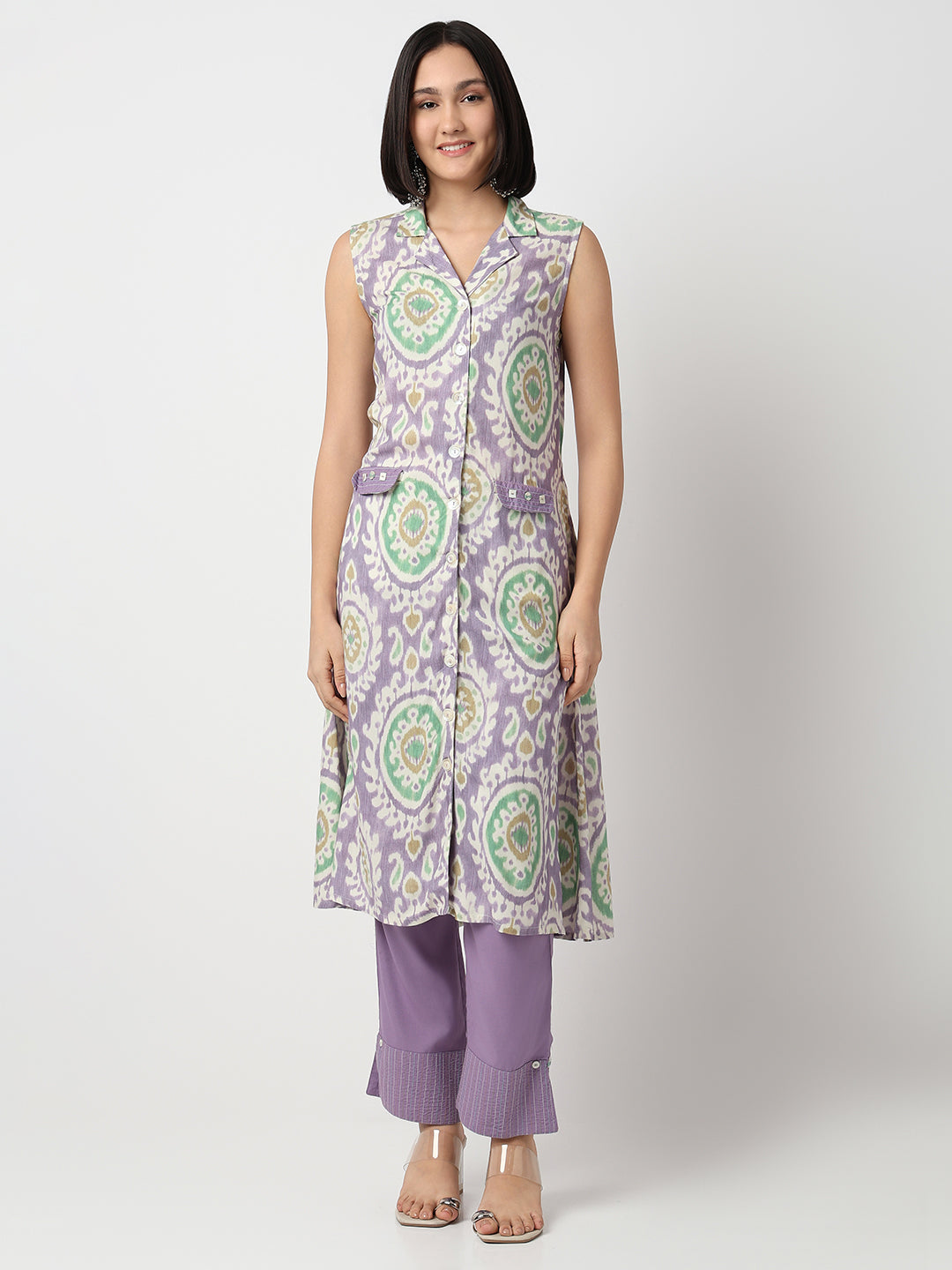 Nylangan Straight Fit Printed Sleeveless Kurta with Pant Set