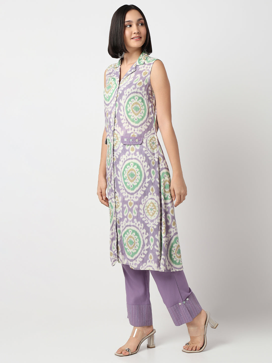 Nylangan Straight Fit Printed Sleeveless Kurta with Pant Set