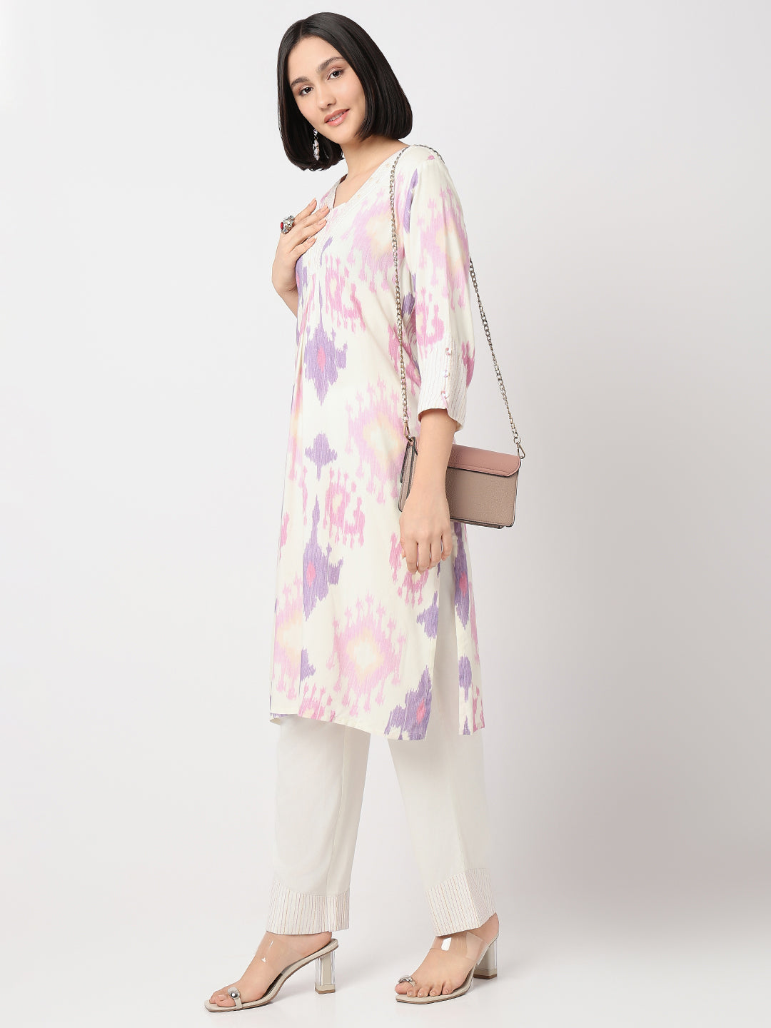 Nylangan Straight Fit Printed Three-Fourth Sleeve Kurta with Pant Set
