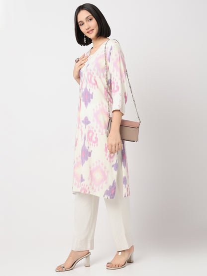 Nylangan Straight Fit Printed Three-Fourth Sleeve Kurta with Pant Set