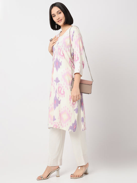 Nylangan Straight Fit Printed Three-Fourth Sleeve Kurta with Pant Set