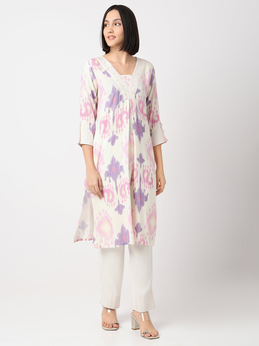 Nylangan Straight Fit Printed Three-Fourth Sleeve Kurta with Pant Set