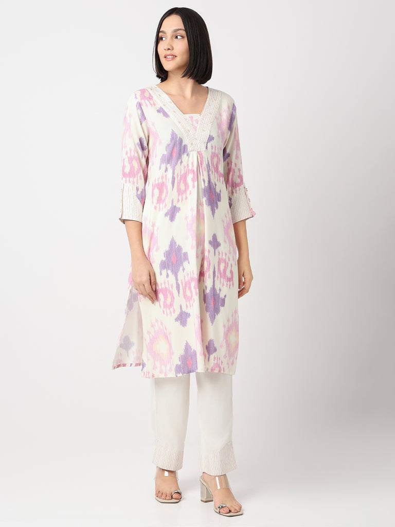 Nylangan Straight Fit Printed Three-Fourth Sleeve Kurta with Pant Set
