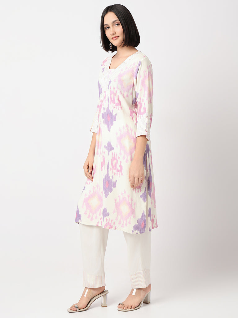 Nylangan Straight Fit Printed Three-Fourth Sleeve Kurta with Pant Set