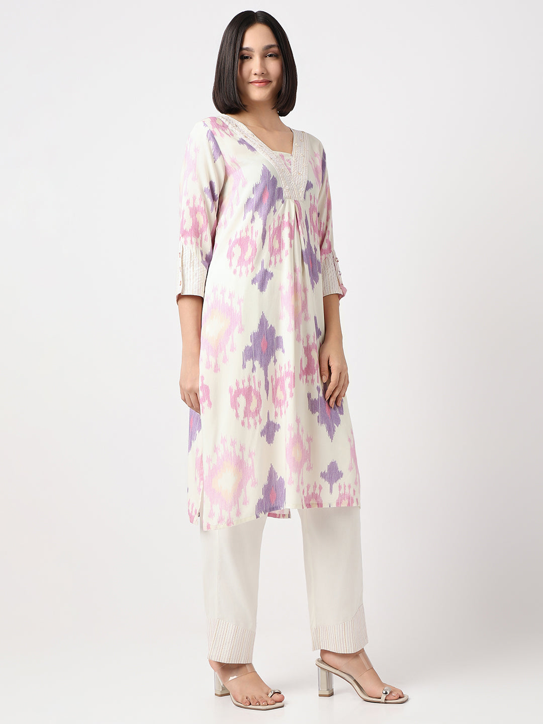 Nylangan Straight Fit Printed Three-Fourth Sleeve Kurta with Pant Set