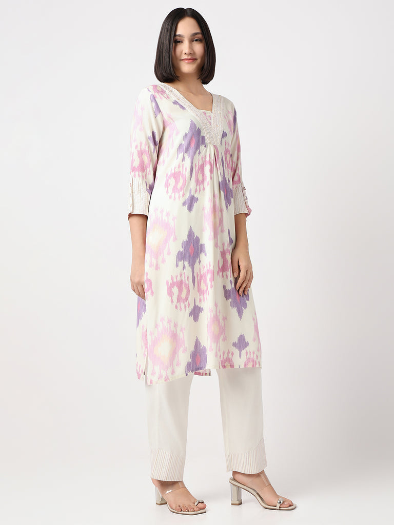 Nylangan Straight Fit Printed Three-Fourth Sleeve Kurta with Pant Set