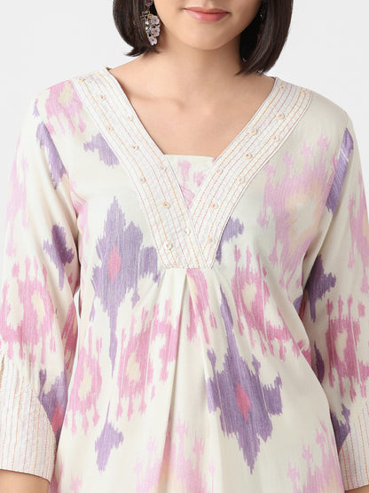 Nylangan Straight Fit Printed Three-Fourth Sleeve Kurta with Pant Set