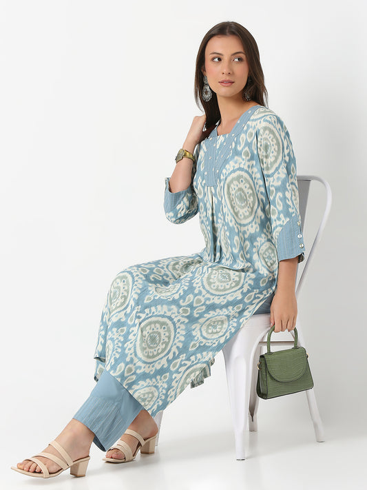 Nylangan Straight Fit Printed Three-Fourth Sleeve Kurta with Pant Set