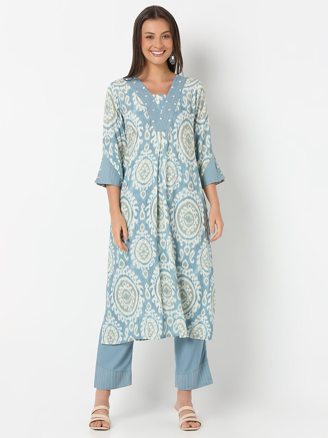 Nylangan Straight Fit Printed Three-Fourth Sleeve Kurta with Pant Set