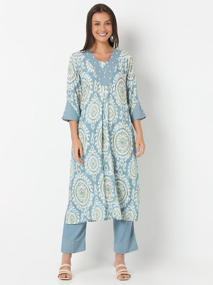 Nylangan Straight Fit Printed Three-Fourth Sleeve Kurta with Pant Set