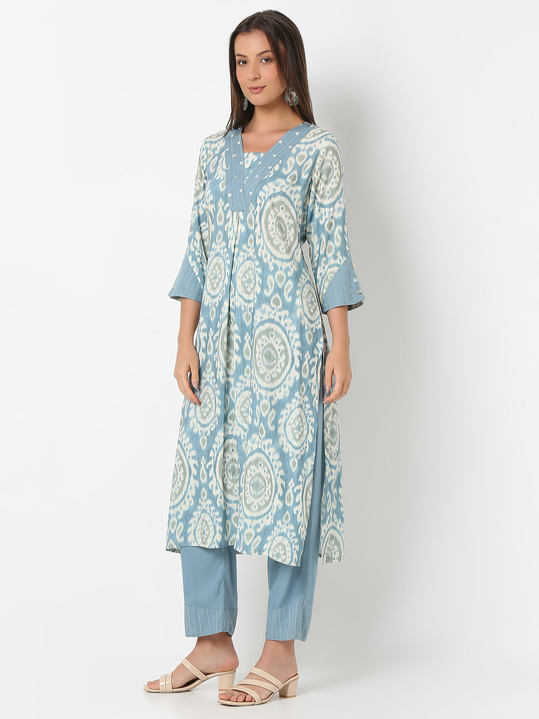 Nylangan Straight Fit Printed Three-Fourth Sleeve Kurta with Pant Set
