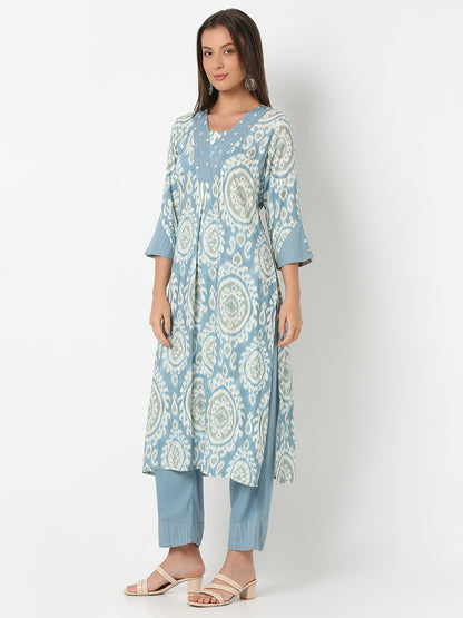 Nylangan Straight Fit Printed Three-Fourth Sleeve Kurta with Pant Set