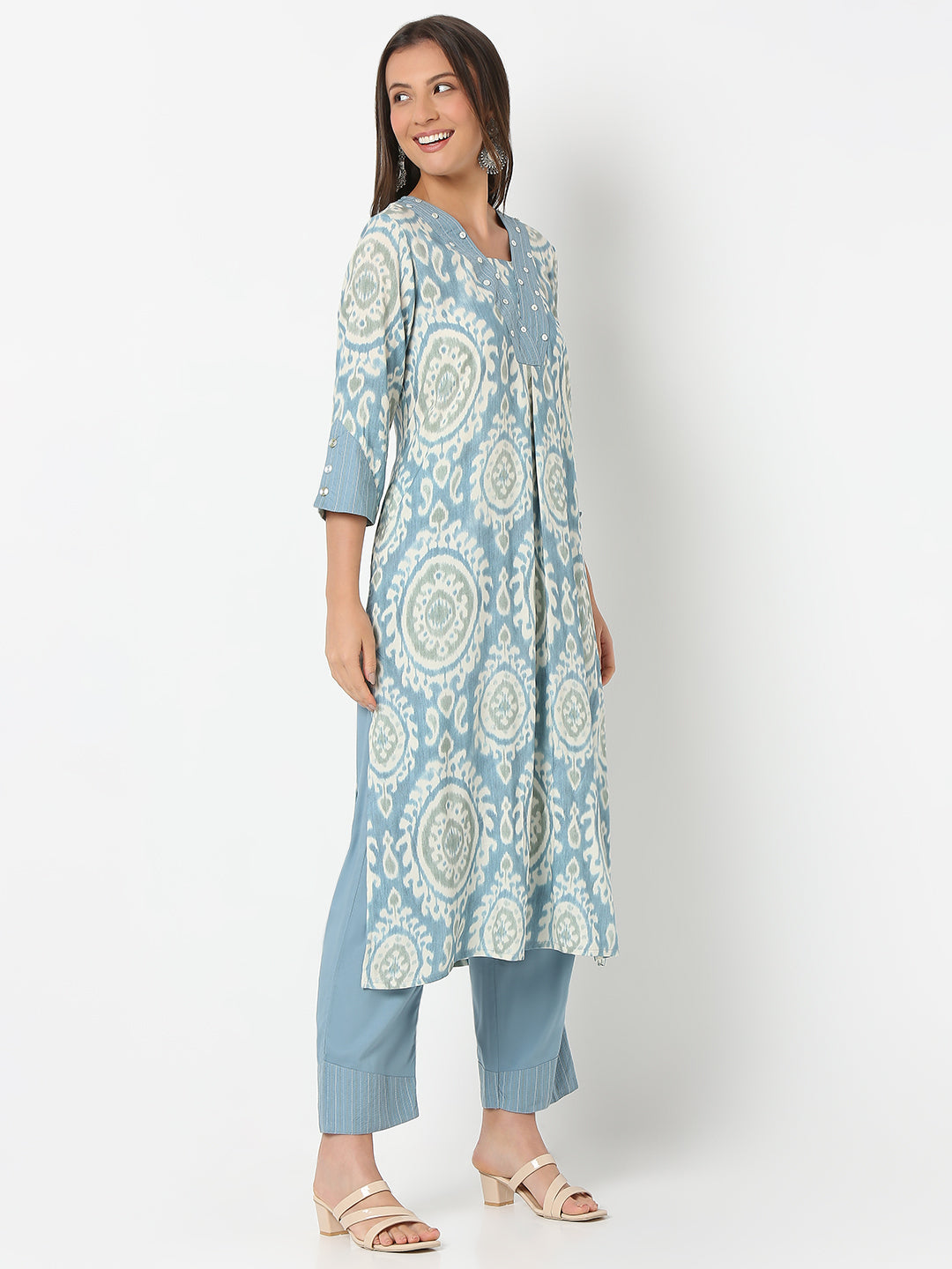 Nylangan Straight Fit Printed Three-Fourth Sleeve Kurta with Pant Set