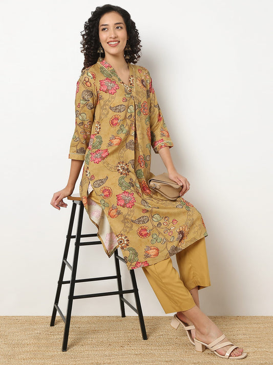 Nylangan Regular Fit Printed V-Neck Kurta With Pant Set