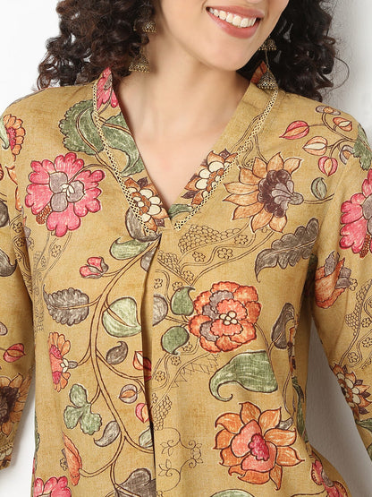 Nylangan Regular Fit Printed V-Neck Kurta With Pant Set