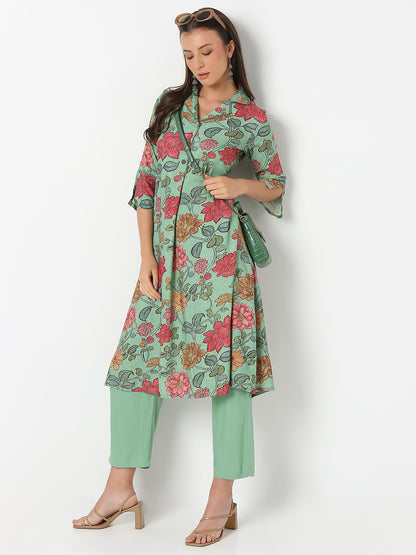Nylangan Flare Fit Printed Three-Fourth Sleeve Kurta with Pant Set