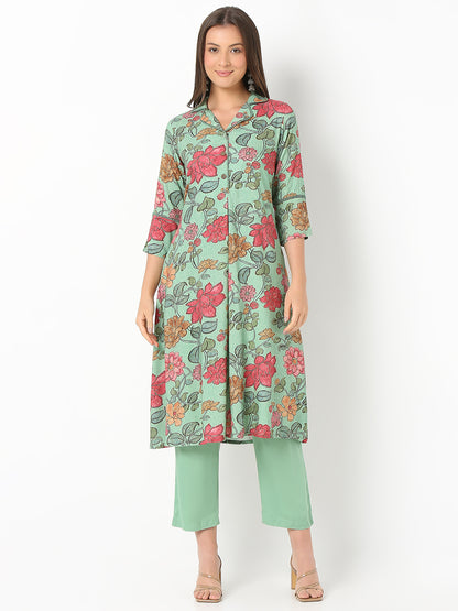 Nylangan Flare Fit Printed Three-Fourth Sleeve Kurta with Pant Set