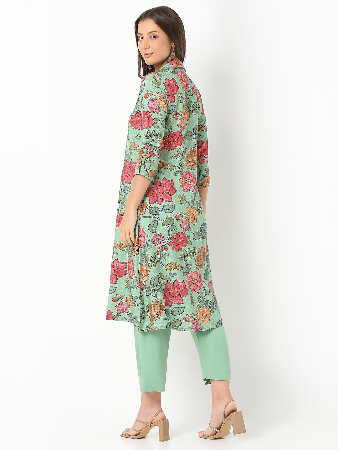 Nylangan Flare Fit Printed Three-Fourth Sleeve Kurta with Pant Set