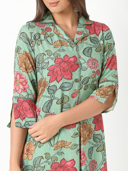 Nylangan Flare Fit Printed Three-Fourth Sleeve Kurta with Pant Set
