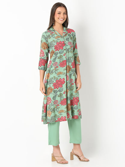 Nylangan Flare Fit Printed Three-Fourth Sleeve Kurta with Pant Set
