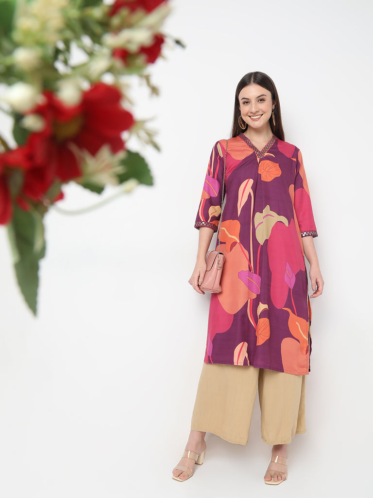 Nylangan Regular Fit Printed Below Knee A-Line Kurta