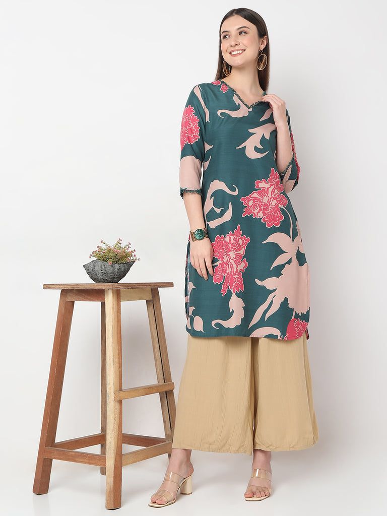 Nylangan Regular Fit Printed Below Knee A-Line Kurta