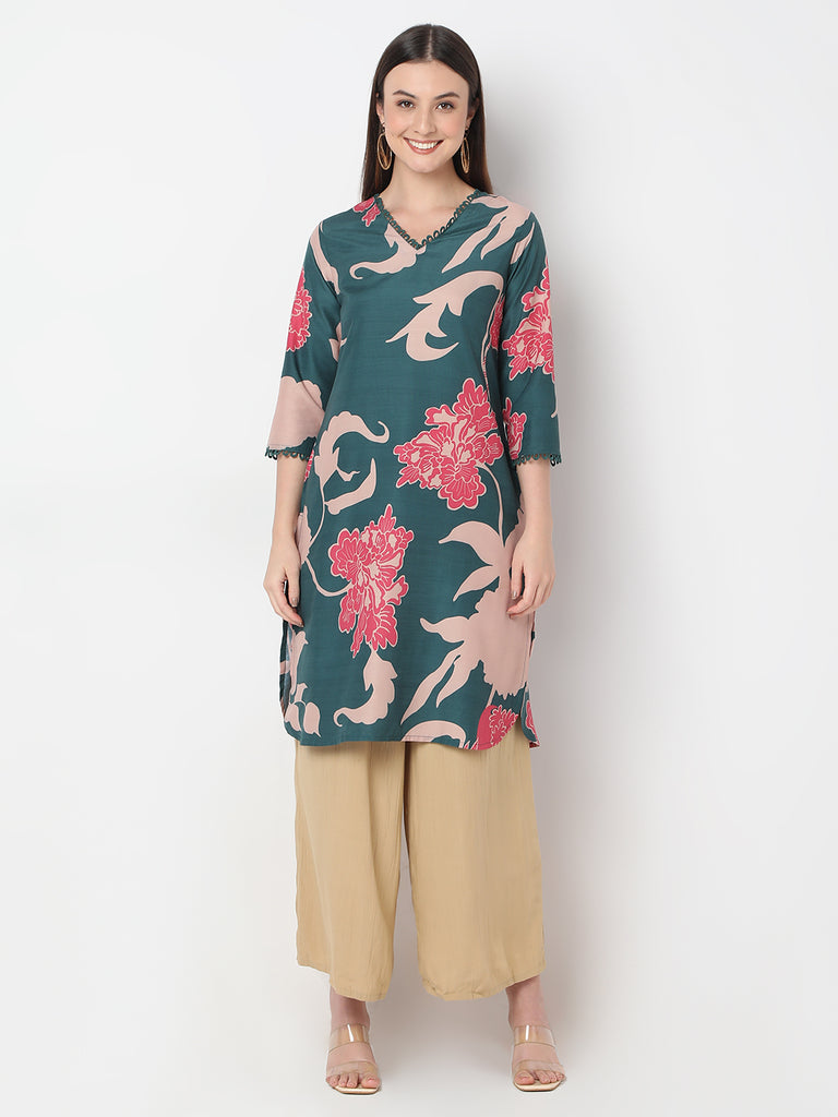 Nylangan Regular Fit Printed Below Knee A-Line Kurta