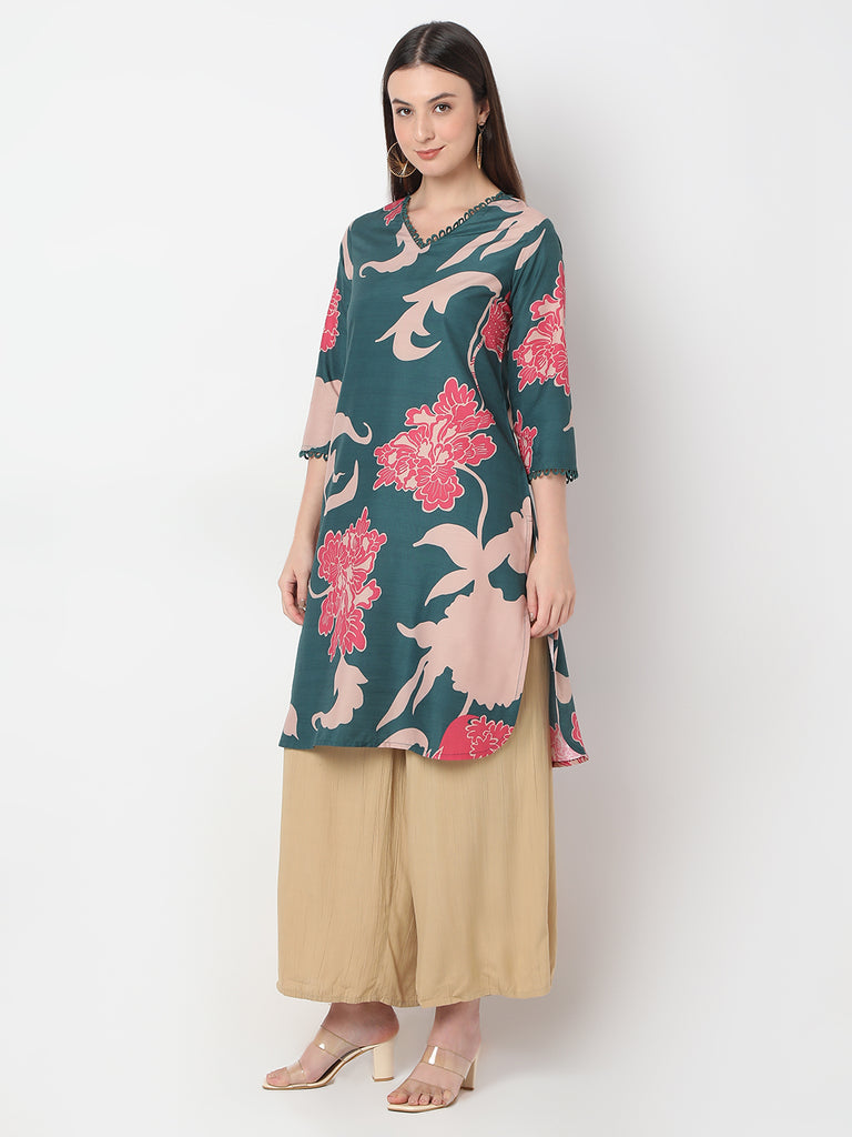 Nylangan Regular Fit Printed Below Knee A-Line Kurta