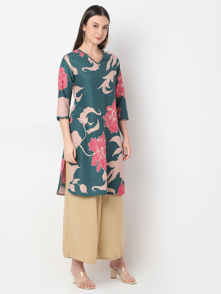 Nylangan Regular Fit Printed Below Knee A-Line Kurta