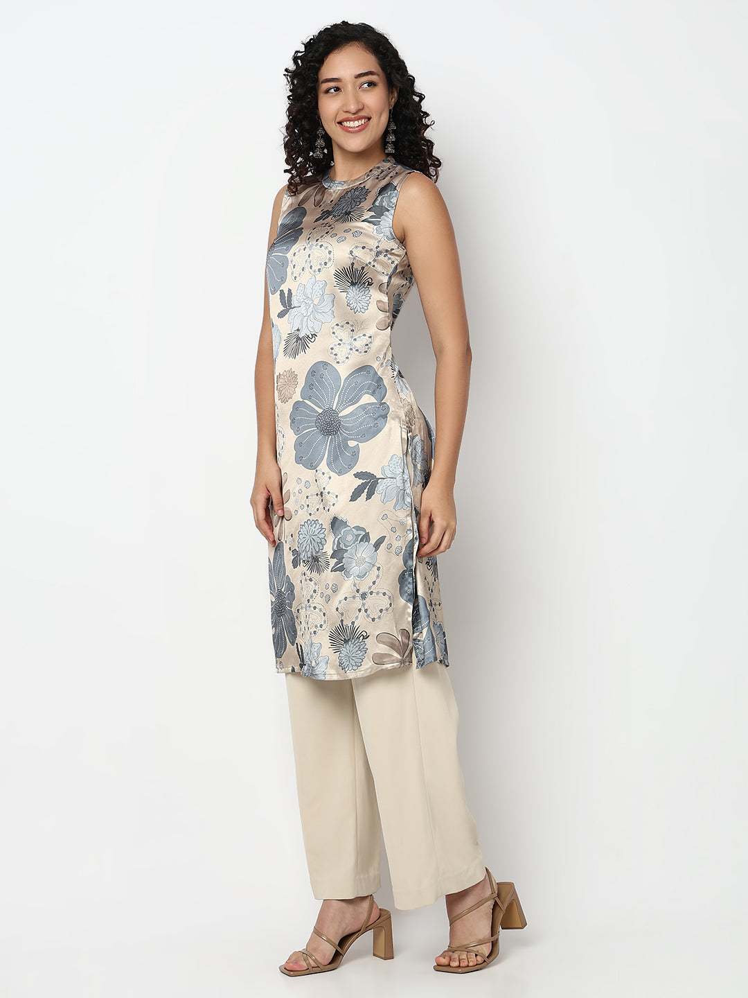 Nylangan Printed Straight Sleeveless Kurta
